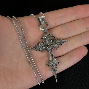 Gothic Crucifixion Skull Cross Pendant Necklace Catholic Prayer Jewelry